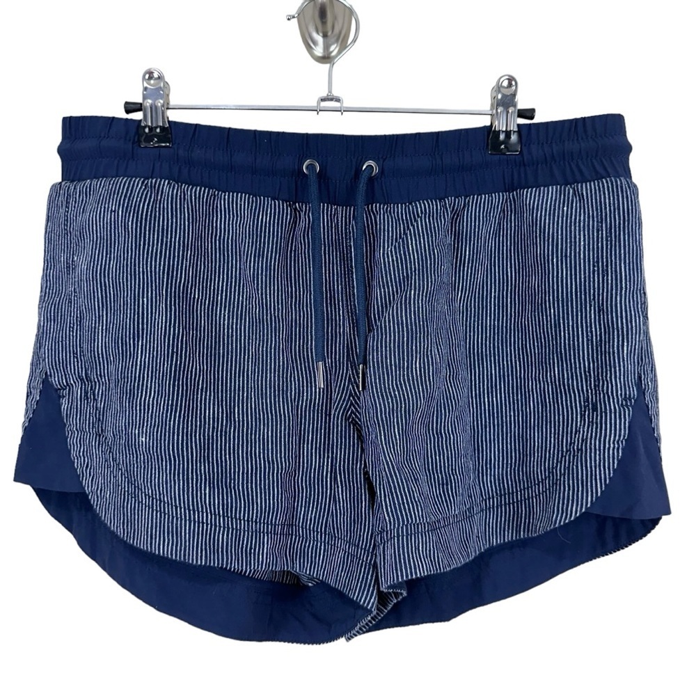 Athleta Beachside Bali Linen Shorts Navy Stripe Size 8